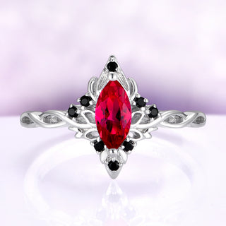 Fire Queen Marquise Ruby & Black Onyx Ring in Sterling Silver