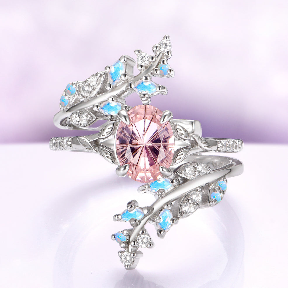 Morganite & Moonstone Ring Set | 14K WG – Aquamarise