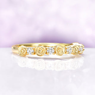 Floral Rose Wedding Band – 14K Yellow Gold Flower Band – Dainty Nature Inspired Stacking Ring