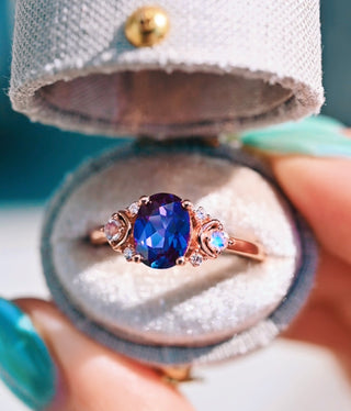 Alexandrite Crescent Moon Engagement Ring in 14K Rose Gold Vermeil