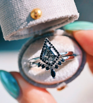 Rutilated Quartz & Black Onyx Engagement Ring Set in 14K White Gold