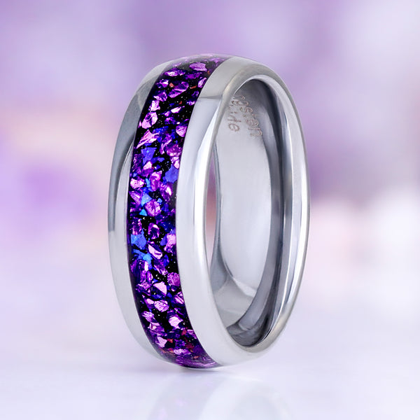 Mens Tungsten Wedding Band – Purple Nebula 8mm Cosmic – Aquamarise