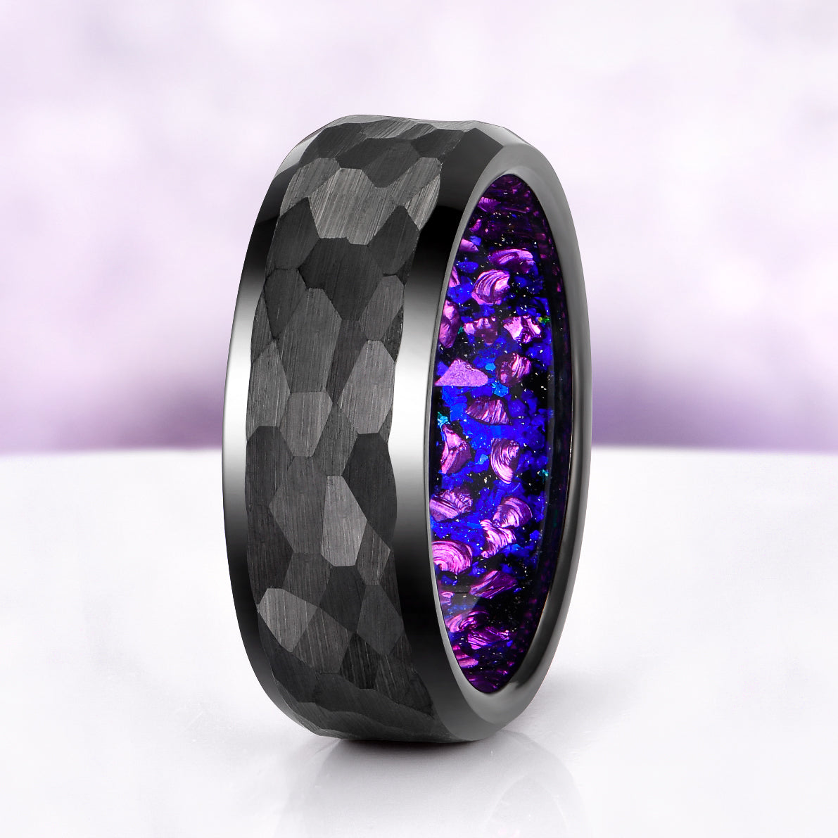Galaxy Fire Opal Hammered Black Tungsten Band 8mm – Aquamarise