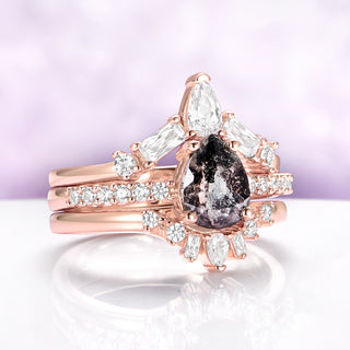 Galaxy Raw Salt & Pepper (Herkimer) Diamond Ring Set- 14K Rose Gold Vermeil