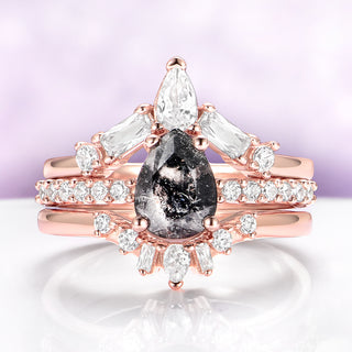 Galaxy Raw Salt & Pepper (Herkimer) Diamond Ring Set- 14K Rose Gold Vermeil