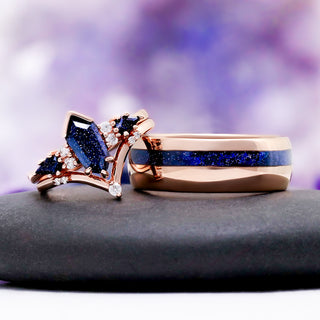 Kite Galaxy Sandstone (Starry Night) Ring Set- 14K Rose Gold Vermeil