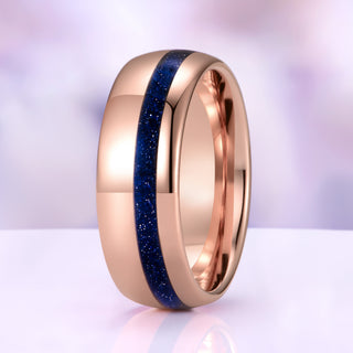 Rose Gold Coffin Cut Galaxy Sandstone Starry Night Couples Ring Set