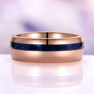 Rose Gold Coffin Cut Galaxy Sandstone Starry Night Couples Ring Set