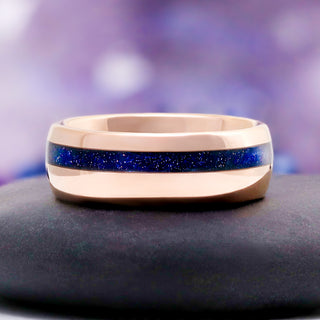 Rose Gold Coffin Cut Galaxy Sandstone Starry Night Couples Ring Set