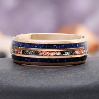 Meteorite & Galaxy Gold Leaf Mens Wedding Band in Rose Gold Tungsten (8mm)