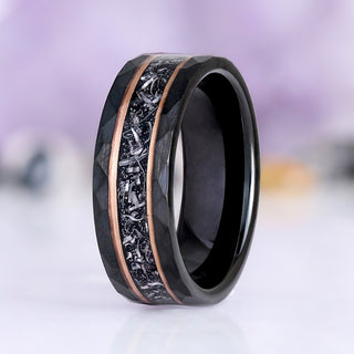 Galaxy Meteorite Hammered Wedding Band in Two-Tone Black Tungsten Carbide (8mm)