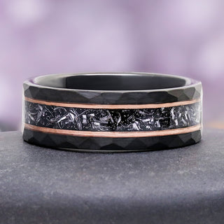 Galaxy Meteorite Hammered Wedding Band in Two-Tone Black Tungsten Carbide (8mm)