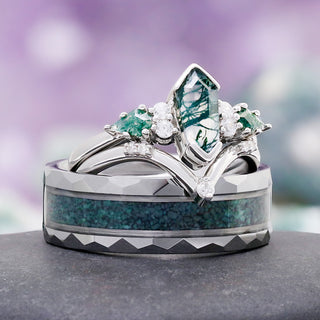 Green Moss Agate Wedding Band in Tungsten Carbide (8mm)