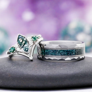Green Moss Agate Wedding Band in Tungsten Carbide (8mm)