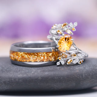 Fantasy Cut Citrine Couples Ring Set