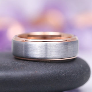 Minimalist Wedding Band- 8MM Two-Tone Tungsten (Rose Gold & Silver)