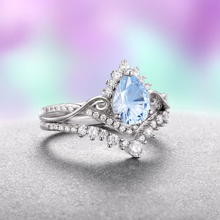 Faye Aquamarine Ring Set- Sterling Silver (Fantasy Cut)