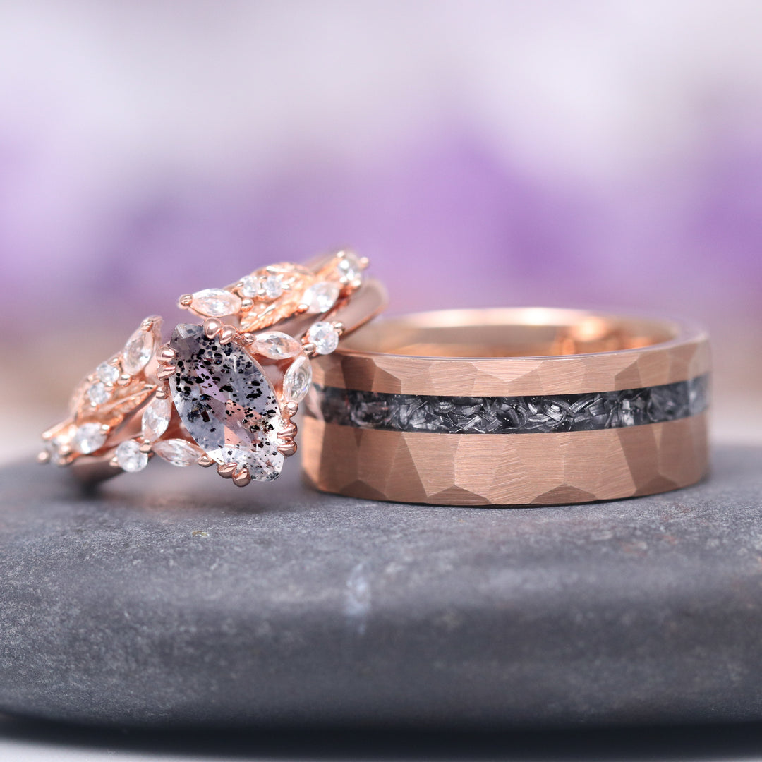 Galaxy Salt and Pepper (Herkimer) Diamond & Meteorite Couples Ring