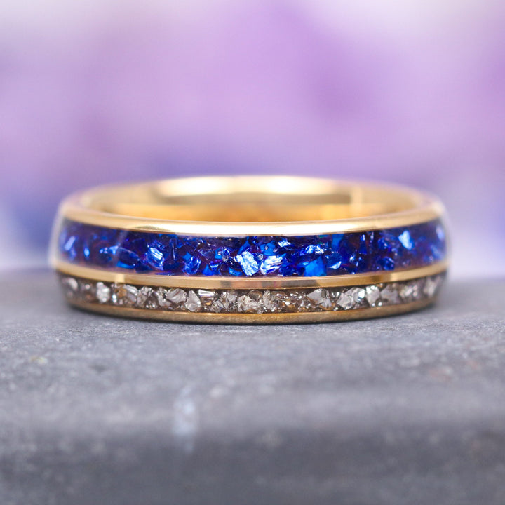 Sapphire & Diamond (CZ) Band- 6MM Gold Tungsten