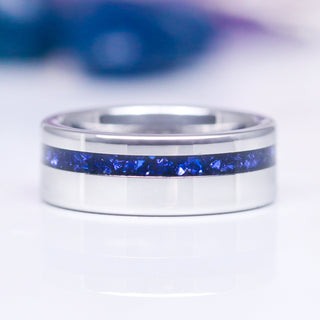 Crushed Blue Sapphire Wedding Band in Tungsten (8mm)