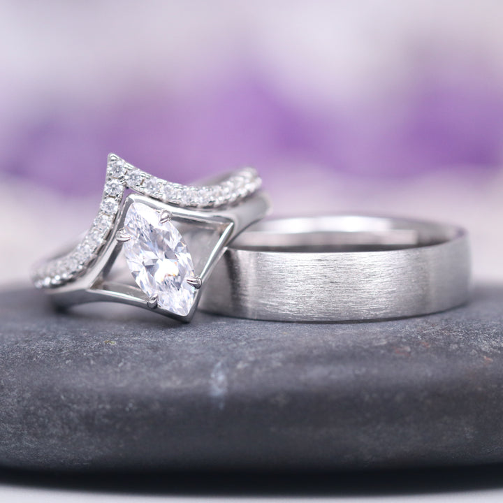 Marquise Diamond (CZ) Minimalist Couples Ring