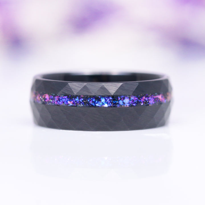 Orion Nebula™ Wedding Band- 8MM Black Hammered Tungsten