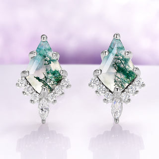 Skye Kite® Green Moss Agate Stud Earrings in Sterling Silver