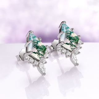 Skye Kite® Green Moss Agate Stud Earrings in Sterling Silver