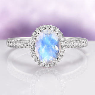 Iris Natural Oval Cut Moonstone Ring in Sterling Silver