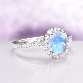 Iris Natural Oval Cut Moonstone Ring in Sterling Silver