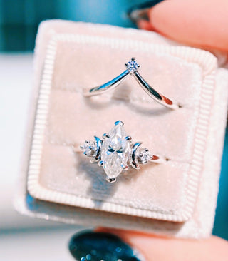 Moissanite & Crescent Moon Constellation Couples Ring Set