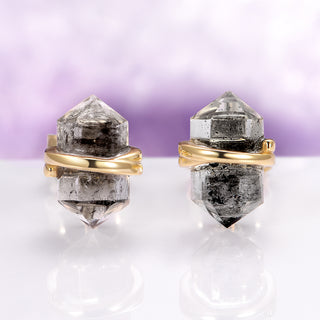 Salt & Pepper Diamond Stud Earrings in 14K Yellow Gold Vermeil (Herkimer Diamond)