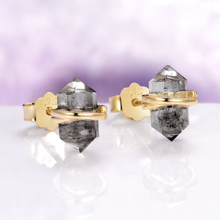 Salt & Pepper Diamond Stud Earrings in 14K Yellow Gold Vermeil (Herkimer Diamond)