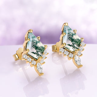 Skye Kite® Green Moss Agate Stud Earrings in 14K Yellow Gold Vermeil