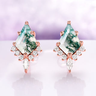 Skye Kite® Green Moss Agate Stud Earrings in 14K Rose Gold Vermeil
