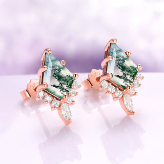 Skye Kite® Green Moss Agate Stud Earrings in 14K Rose Gold Vermeil