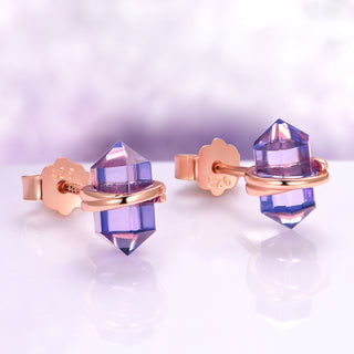 Minimalist Raw Alexandrite Stud Earrings in 14K Rose Gold Vermeil