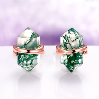 Raw Green Moss Agate Stud Earrings in 14K Rose Gold Vermeil