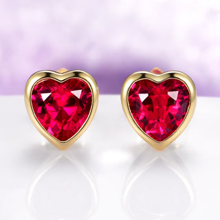 Heart Bezel Ruby Sud Earrings in 14K Yellow Gold Vermeil