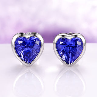Heart Bezel Tanzanite Sud Earrings in Sterling Silver