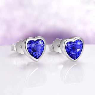 Heart Bezel Tanzanite Sud Earrings in Sterling Silver
