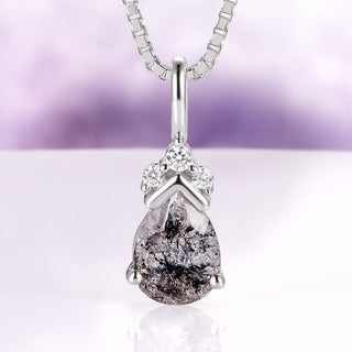 Galaxy Raw Herkimer Diamond Pendant Necklace in Sterling Silver (Salt & Pepper Diamond)