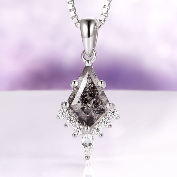 Galaxy Raw Salt & Pepper Diamond (Herkimer Diamond) Pendant Necklace in Sterling Silver by Aquamarise, featuring a geometric salt and pepper diamond with sparkling accents on a silver chain.