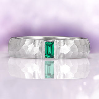 Hammered Emerald Wedding Band in 14K White Gold (5.5mm)