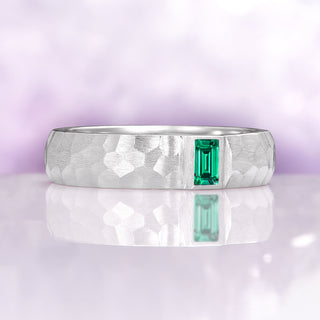 Hammered Emerald Wedding Band in 14K White Gold (5.5mm)