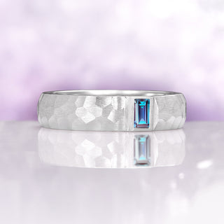 Alexandrite Hammered Wedding Band in 14K White Gold (5.5mm)