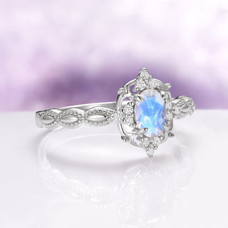 Rainbow Moonstone Engagement Ring in 14K White Gold
