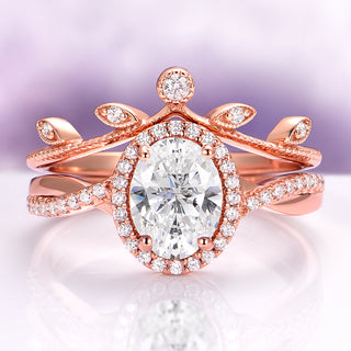 Lab-Grown Diamond Leaf Engagement Ring Set in 14K Solid Rose Gold (IGI Certified)