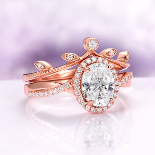 Lab-Grown Diamond Leaf Engagement Ring Set in 14K Solid Rose Gold (IGI Certified)