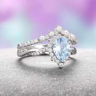 Briar Aquamarine & Pearl Ring Set in Sterling Silver